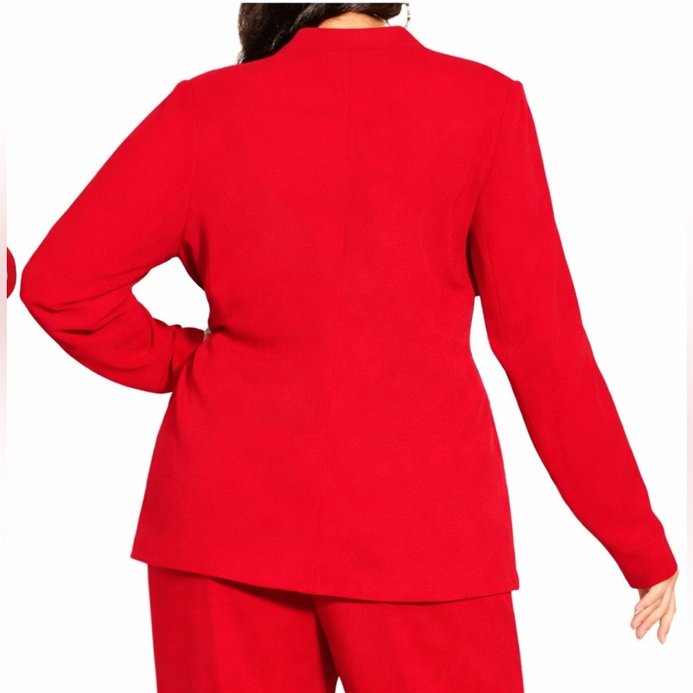 City Chic Collarless Fully Lined Tie Front Jacket Blazer Red Size 18 - Picture 2 of 13